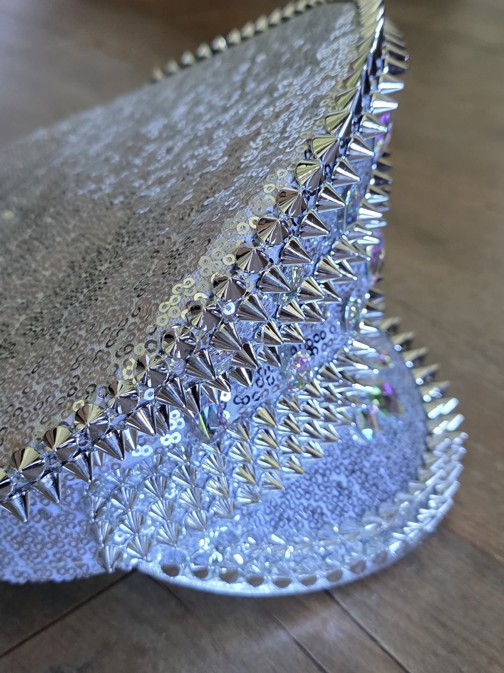 Embellished Sequin Spike Cap in Iridescent Silver PLAYBOY - Picture 2 of 3